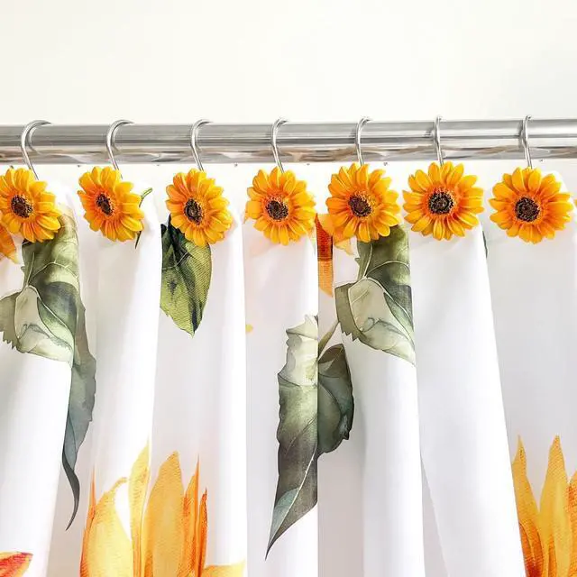 Alt view image 2 of 7 - Sunflower Shower Curtain Hooks Rings, Modern Home Decorativ Rust Resistant Hangers, 12PCS Shower Hooks for Bathroom Shower Rod, Bedroom, Living Room (Yellow Flower)