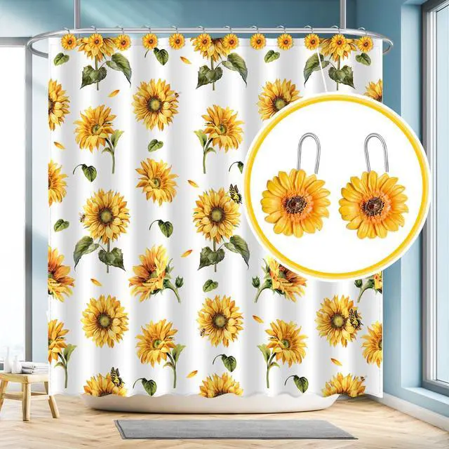 Alt view image 4 of 7 - Sunflower Shower Curtain Hooks Rings, Modern Home Decorativ Rust Resistant Hangers, 12PCS Shower Hooks for Bathroom Shower Rod, Bedroom, Living Room (Yellow Flower)