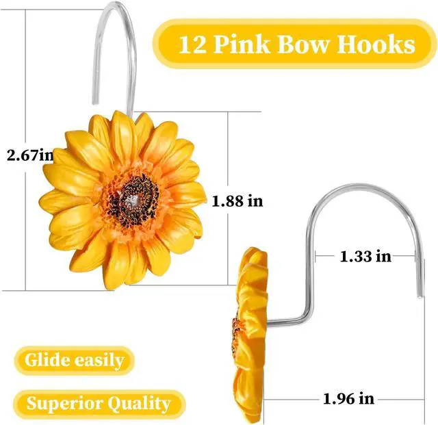 Alt view image 5 of 7 - Sunflower Shower Curtain Hooks Rings, Modern Home Decorativ Rust Resistant Hangers, 12PCS Shower Hooks for Bathroom Shower Rod, Bedroom, Living Room (Yellow Flower)