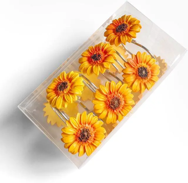 Alt view image 6 of 7 - Sunflower Shower Curtain Hooks Rings, Modern Home Decorativ Rust Resistant Hangers, 12PCS Shower Hooks for Bathroom Shower Rod, Bedroom, Living Room (Yellow Flower)