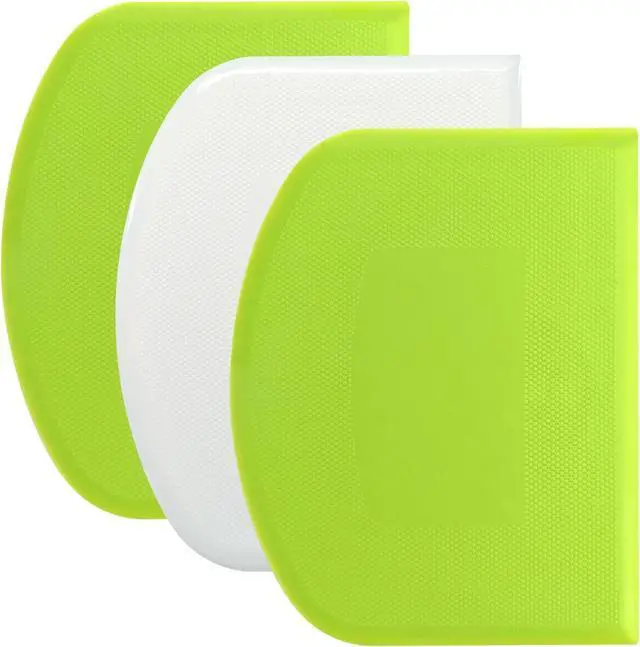 Main image of 3-Piece Dough Scraper Set, 4.7x3.7 Inch Flexible Plastic Bowl and Bench Scrapers with Sharp Edges & Anti-Slip Grip for Baking, Pastry & Bread Making