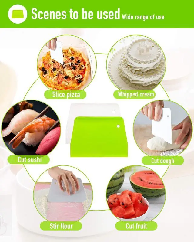 Alt view image 7 of 7 - (2PCS) Dough Scraper Bowl Scraper Food safe Plastic Dough Cutter Flexible Plastic Scraper Practical Bench Scraper Multipurpose Food Scrappers for Bread Dough Cake Fondant Icing