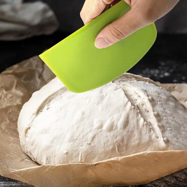 Alt view image 3 of 7 - 3-Piece Dough Scraper Set, 4.7x3.7 Inch Flexible Plastic Bowl and Bench Scrapers with Sharp Edges & Anti-Slip Grip for Baking, Pastry & Bread Making