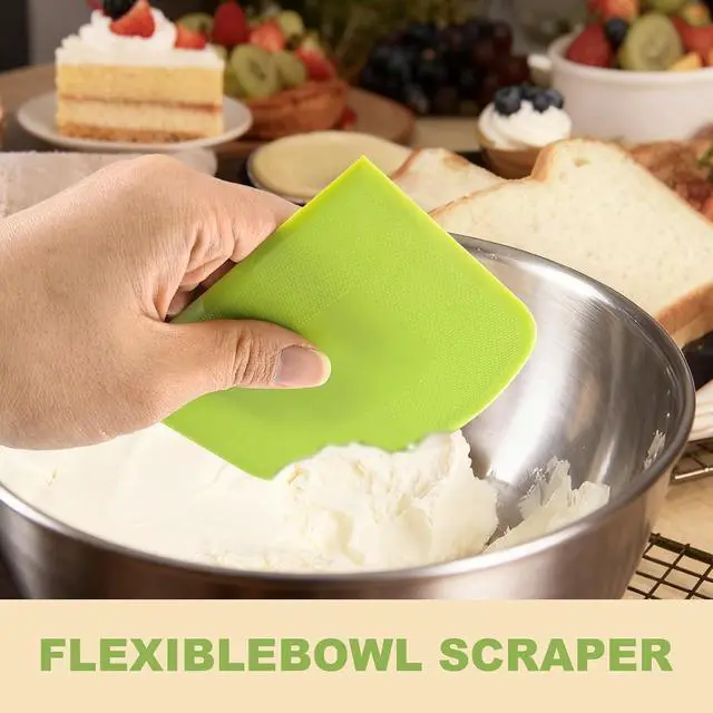 Alt view image 7 of 7 - 3-Piece Dough Scraper Set, 4.7x3.7 Inch Flexible Plastic Bowl and Bench Scrapers with Sharp Edges & Anti-Slip Grip for Baking, Pastry & Bread Making