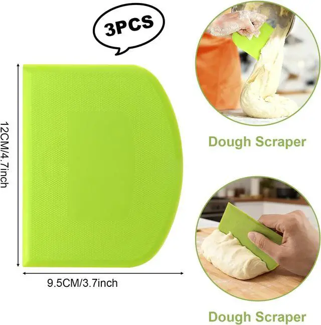Alt view image 6 of 7 - 3-Piece Dough Scraper Set, 4.7x3.7 Inch Flexible Plastic Bowl and Bench Scrapers with Sharp Edges & Anti-Slip Grip for Baking, Pastry & Bread Making