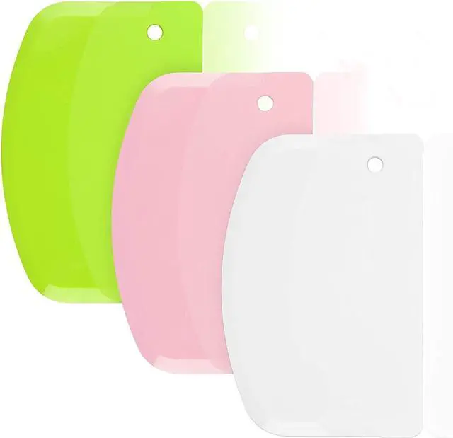 Main image of Hard Bench Scraper Dough Scraper - SURDOCA 5.31x3.64'' BPA Free PP Plastic Pastry Bread Baking Making Tools, Cake Bowl Pastry Baking Supplies Cake Dough Fondant Icing Smoother, Green+Pink+White