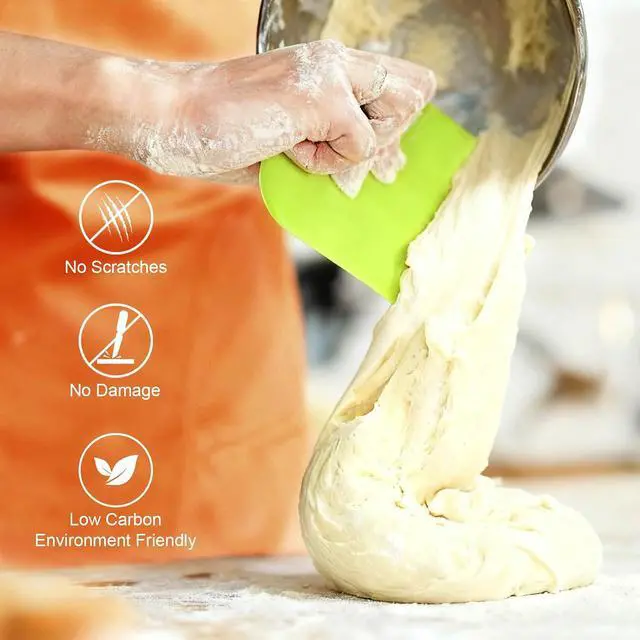 Alt view image 4 of 7 - 3-Piece Dough Scraper Set, 4.7x3.7 Inch Flexible Plastic Bowl and Bench Scrapers with Sharp Edges & Anti-Slip Grip for Baking, Pastry & Bread Making
