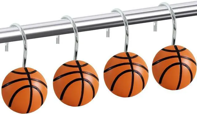 Main image of 12-Piece Basketball Sports Shower Curtain Hooks for Bathroom | Decorative Shower Curtain Hooks, Stainless Steel Shower Hangers Rings
