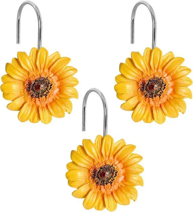 Alt view image 7 of 7 - Sunflower Shower Curtain Hooks Rings, Modern Home Decorativ Rust Resistant Hangers, 12PCS Shower Hooks for Bathroom Shower Rod, Bedroom, Living Room (Yellow Flower)