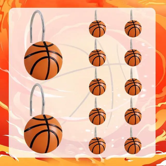 Alt view image 2 of 6 - 12-Piece Basketball Sports Shower Curtain Hooks for Bathroom | Decorative Shower Curtain Hooks, Stainless Steel Shower Hangers Rings