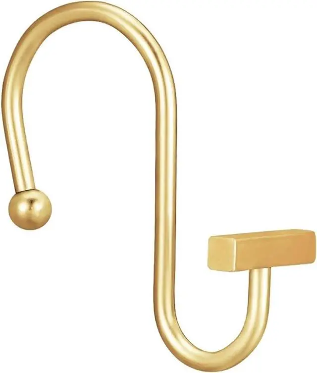 Main image of Gracelife Shower Curtain Decorative Hook Modern Square T Bar Shape Shower Hooks Hangers Rust Proof Shower Curtain Rings for Bathroom (Gold)