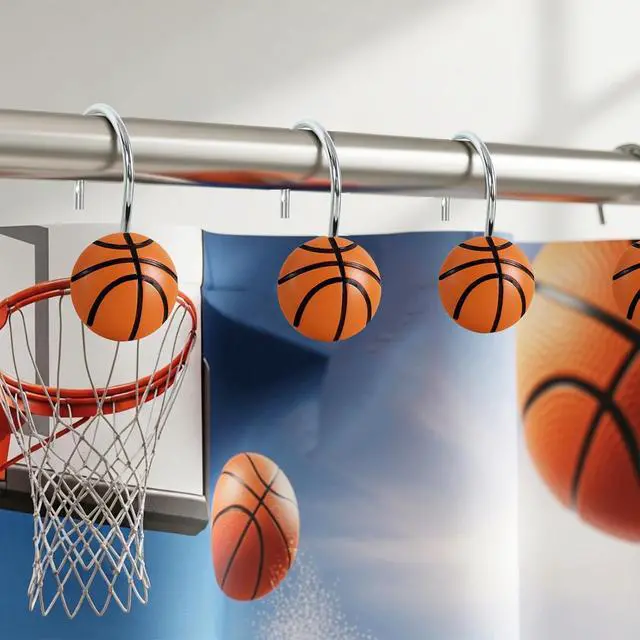 Alt view image 5 of 6 - 12-Piece Basketball Sports Shower Curtain Hooks for Bathroom | Decorative Shower Curtain Hooks, Stainless Steel Shower Hangers Rings