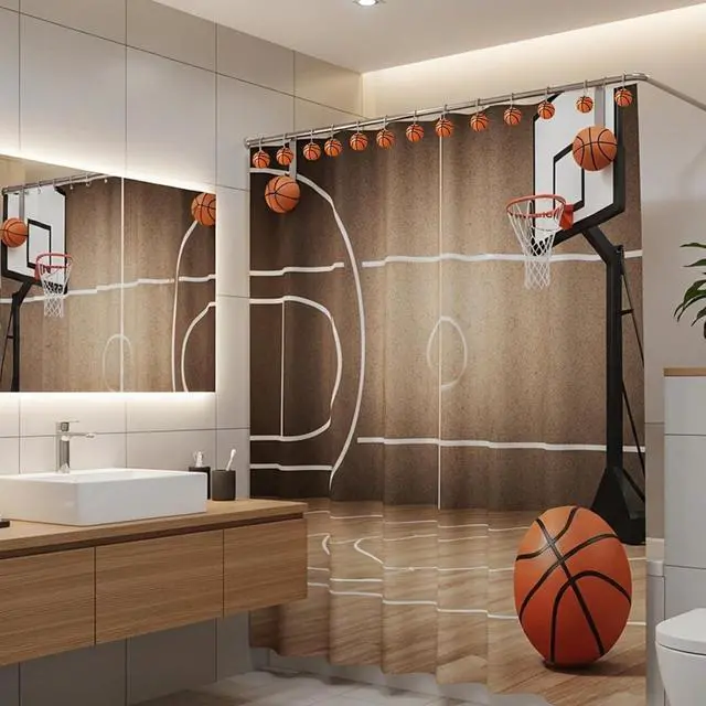 Alt view image 6 of 6 - 12-Piece Basketball Sports Shower Curtain Hooks for Bathroom | Decorative Shower Curtain Hooks, Stainless Steel Shower Hangers Rings