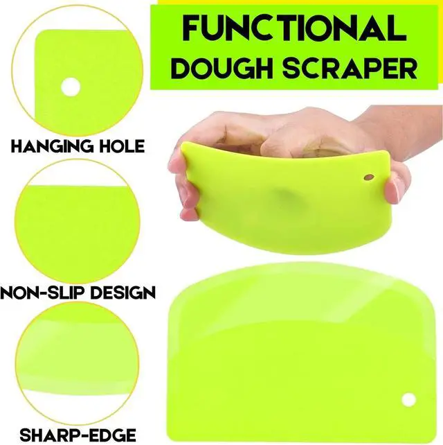 Alt view image 3 of 7 - Hard Bench Scraper Dough Scraper - SURDOCA 5.31x3.64'' BPA Free PP Plastic Pastry Bread Baking Making Tools, Cake Bowl Pastry Baking Supplies Cake Dough Fondant Icing Smoother, Green+Pink+White
