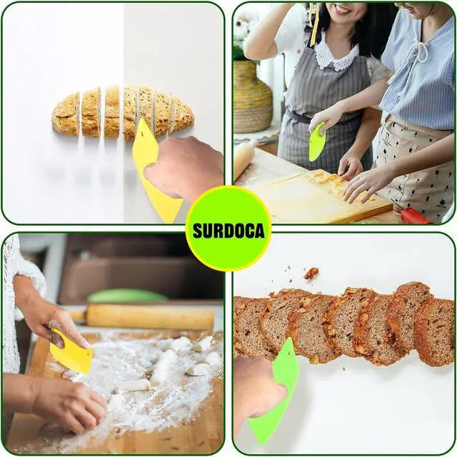Alt view image 5 of 7 - Hard Bench Scraper Dough Scraper - SURDOCA 5.31x3.64'' BPA Free PP Plastic Pastry Bread Baking Making Tools, Cake Bowl Pastry Baking Supplies Cake Dough Fondant Icing Smoother, Green+Pink+White