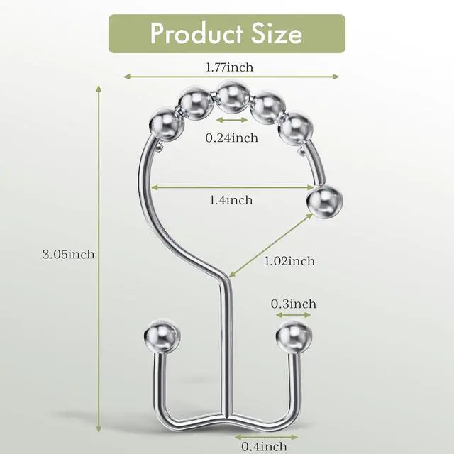 Alt view image 2 of 7 - Amazer Shower Curtain Hooks Rings, Rust-Resistant Stainless Steel Double Shower Curtain Hooks, Shower Hooks for Shower Curtain and Liner Bathroom, Set of 12, Chrome