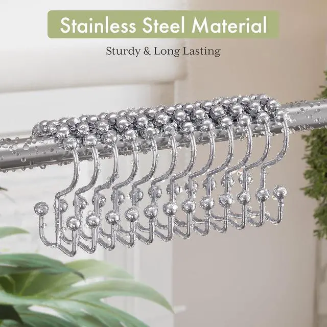 Alt view image 3 of 7 - Amazer Shower Curtain Hooks Rings, Rust-Resistant Stainless Steel Double Shower Curtain Hooks, Shower Hooks for Shower Curtain and Liner Bathroom, Set of 12, Chrome