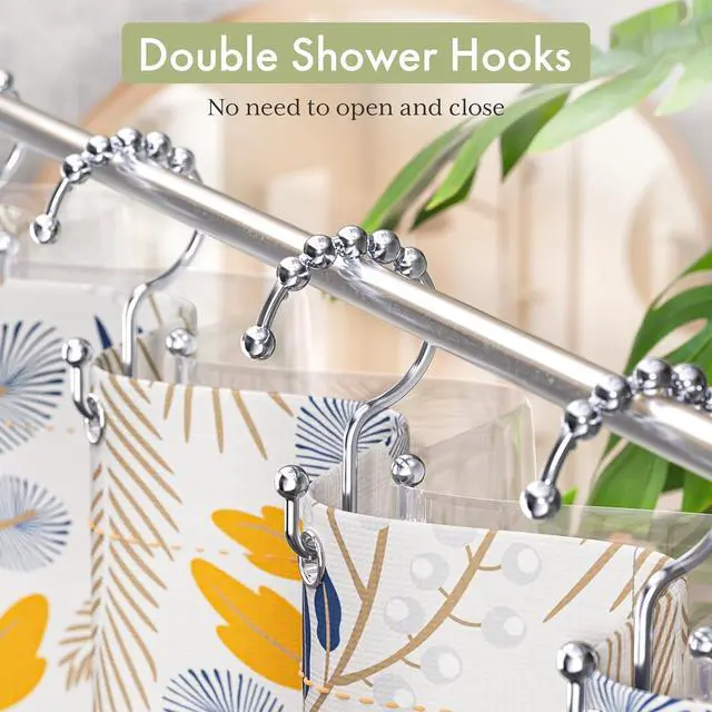 Alt view image 4 of 7 - Amazer Shower Curtain Hooks Rings, Rust-Resistant Stainless Steel Double Shower Curtain Hooks, Shower Hooks for Shower Curtain and Liner Bathroom, Set of 12, Chrome