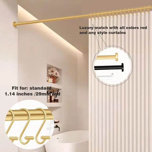 Alt view image 5 of 5 - Gracelife Shower Curtain Decorative Hook Modern Square T Bar Shape Shower Hooks Hangers Rust Proof Shower Curtain Rings for Bathroom (Gold)