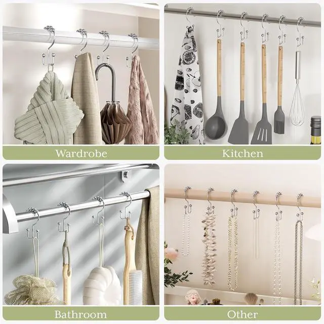 Alt view image 7 of 7 - Amazer Shower Curtain Hooks Rings, Rust-Resistant Stainless Steel Double Shower Curtain Hooks, Shower Hooks for Shower Curtain and Liner Bathroom, Set of 12, Chrome