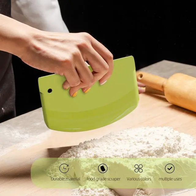 Alt view image 5 of 6 - Hard Dough Scraper 4 PCs PP Plastic Bench Scraper Food Scraper | Bowl Scraper,BPA Free Food-Safe,Multipurpose,Dough Cutter for Pastry Bake Cake Pizza,Bread Making, White, Green, Yellow, Pink