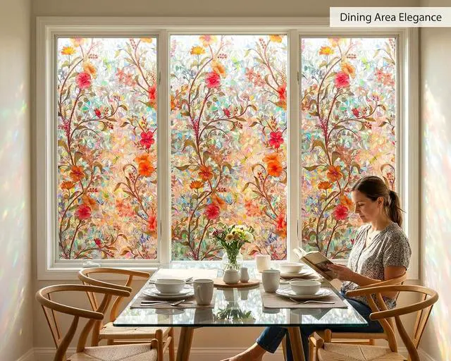 Alt view image 6 of 7 - Stained Glass Flowers Window Film Privacy Static Cling Anti UV 17.5x78.7in | Cover Decal Tint Decor Kitchen Cabinet Sidelight Sun Blocking Light Filtering Glare Reduction Heat Control