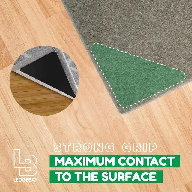 Alt view image 3 of 7 - Ledgebay Triangle Rug Gripper for Hardwood Floors, Rug Tape, 4 Pack | Adhesive Rubber Corner Pads, Low Profile Triangle Shape, for Hardwood, Laminate, Tile and Chair Mats