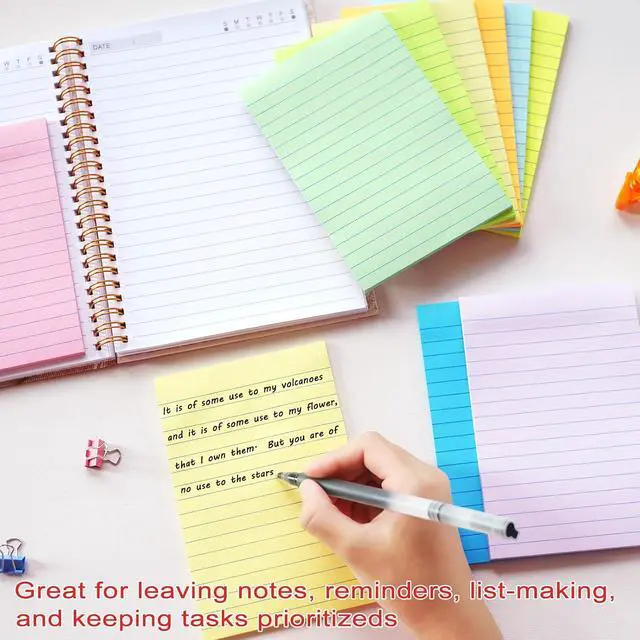 Alt view image 3 of 7 - HQCME 9 Pack Lined Sticky Notes with Lines 4X6 in, 9 Pastel Slef-Stick Pads | Large Ruled Sticky Note Pads Colorful Super Sticking Power Notepads, Easy to Post for Office, School, Home, 35 Sheets/Pad