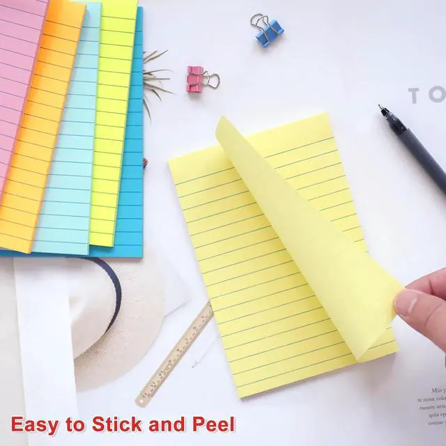 Alt view image 4 of 7 - HQCME 9 Pack Lined Sticky Notes with Lines 4X6 in, 9 Pastel Slef-Stick Pads | Large Ruled Sticky Note Pads Colorful Super Sticking Power Notepads, Easy to Post for Office, School, Home, 35 Sheets/Pad