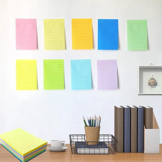 Alt view image 6 of 7 - HQCME 9 Pack Lined Sticky Notes with Lines 4X6 in, 9 Pastel Slef-Stick Pads | Large Ruled Sticky Note Pads Colorful Super Sticking Power Notepads, Easy to Post for Office, School, Home, 35 Sheets/Pad