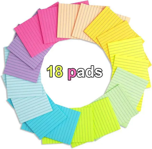 Alt view image 2 of 7 - (18 Pack) Lined Sticky Notes 4x6 in,Bright Large Notepads with Lines | Ruled Stickies Super Sticking Power,Office School Memo Note Pads,Post on Windows Doors,Recyclable,Easy to Write on