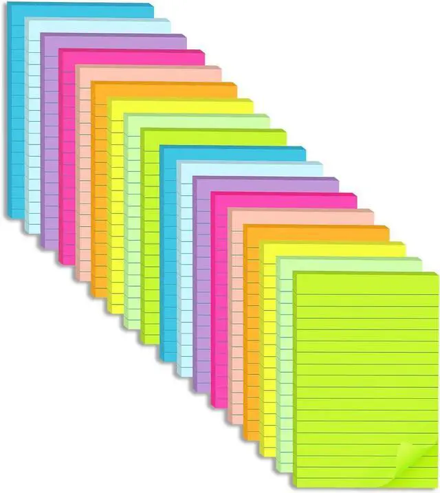 Main image of (18 Pack) Lined Sticky Notes 4x6 in,Bright Large Notepads with Lines | Ruled Stickies Super Sticking Power,Office School Memo Note Pads,Post on Windows Doors,Recyclable,Easy to Write on