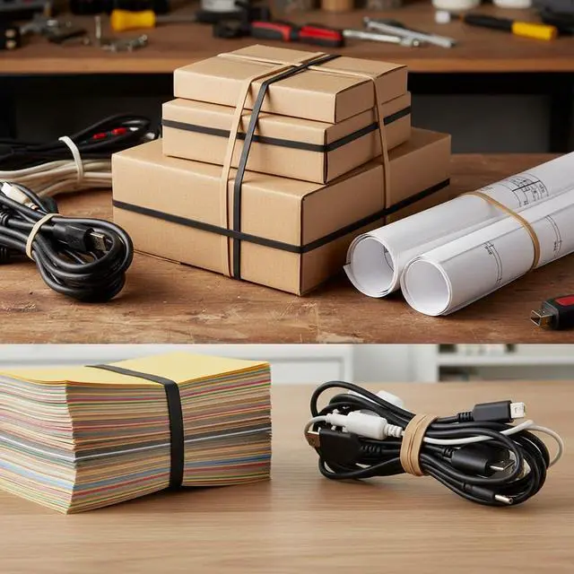 Alt view image 5 of 7 - Rubber Bands Large 30Pcs 8in Wide Long Elastic Band for Office Supplies | Heavy Duty Rubber Bands for Trash Can File Folders Litter Box Beige Black