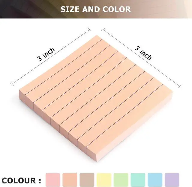 Alt view image 3 of 7 - Eastern Wolf Lined Sticky Notes, 3x3 Inch, 8 Pack, Light Colors, 640 Sheets | Premium Self-Adhesive Notepads, for Office, School & Home Use, Easy to Use, Reusable & Removable