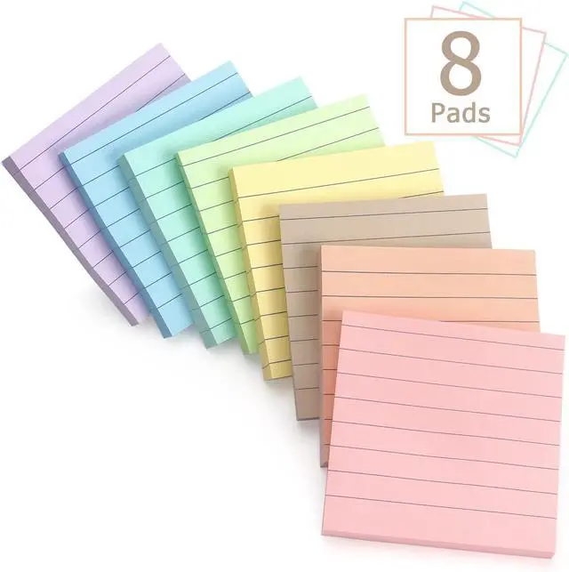 Alt view image 2 of 7 - Eastern Wolf Lined Sticky Notes, 3x3 Inch, 8 Pack, Light Colors, 640 Sheets | Premium Self-Adhesive Notepads, for Office, School & Home Use, Easy to Use, Reusable & Removable
