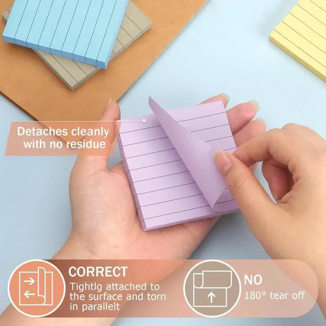 Alt view image 4 of 7 - Eastern Wolf Lined Sticky Notes, 3x3 Inch, 8 Pack, Light Colors, 640 Sheets | Premium Self-Adhesive Notepads, for Office, School & Home Use, Easy to Use, Reusable & Removable