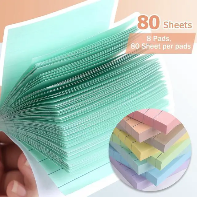 Alt view image 5 of 7 - Eastern Wolf Lined Sticky Notes, 3x3 Inch, 8 Pack, Light Colors, 640 Sheets | Premium Self-Adhesive Notepads, for Office, School & Home Use, Easy to Use, Reusable & Removable