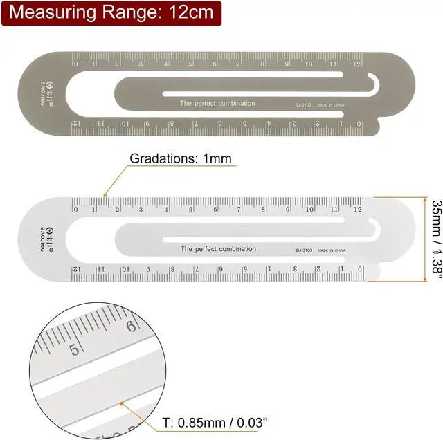 Alt view image 2 of 6 - HARFINGTON Straight Ruler 12cm Metric Bookmark Clip Ruler Metal Aluminum Alloy Scale on Both Sides Measuring Scale Tool for Measure Study Reading Classroom Office, Silver Tone & Brown