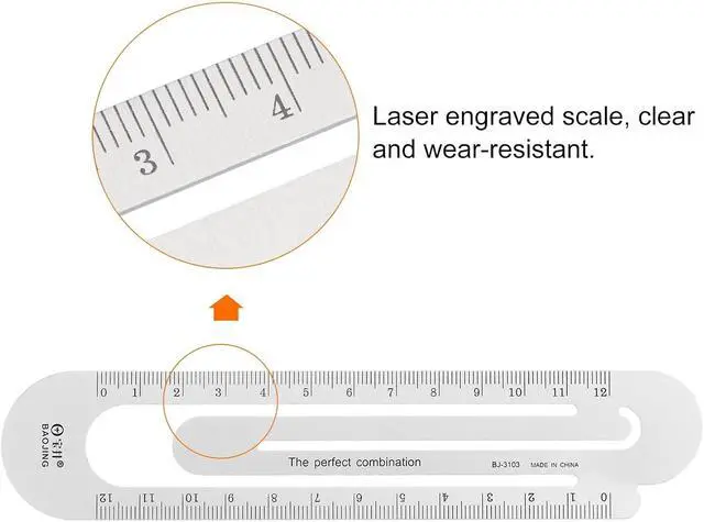 Alt view image 4 of 6 - HARFINGTON Straight Ruler 12cm Metric Bookmark Clip Ruler Metal Aluminum Alloy Scale on Both Sides Measuring Scale Tool for Measure Study Reading Classroom Office, Silver Tone & Brown