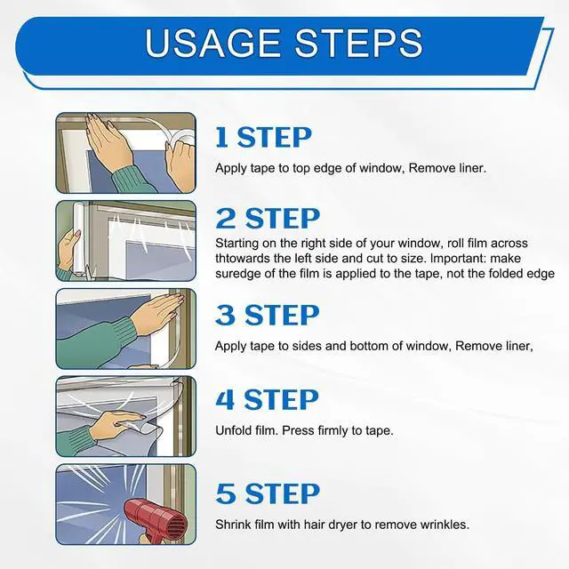 Alt view image 6 of 7 - Thermal Shrink Window Insulation Film Kit 5 Pack (47"x315") Heavy-Duty, Custom-Cut to Size | Blocks Drafts, Saves Energy | Easy DIY Install & Remove with Tape | Fits Home, Office, RV