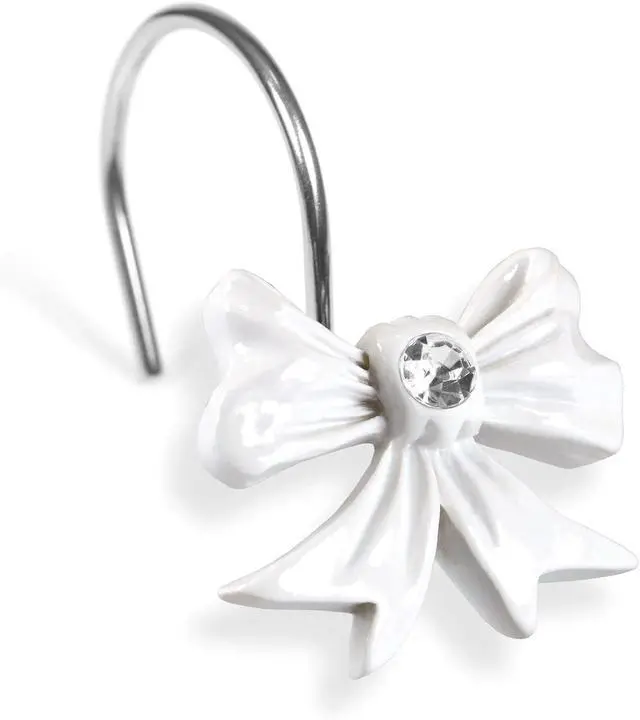 Alt view image 2 of 7 - White Bow Shower Curtain Hooks: Decorative Bathroom Curtain Rings, 12Pcs | Cute Rustproof Hangers for Valentine & Xmas Holiday Bathroom Decor, Chic Coquette Accessories & Housewarming Gift for Girls