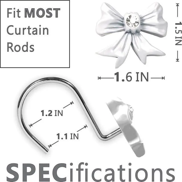 Alt view image 4 of 7 - White Bow Shower Curtain Hooks: Decorative Bathroom Curtain Rings, 12Pcs | Cute Rustproof Hangers for Valentine & Xmas Holiday Bathroom Decor, Chic Coquette Accessories & Housewarming Gift for Girls