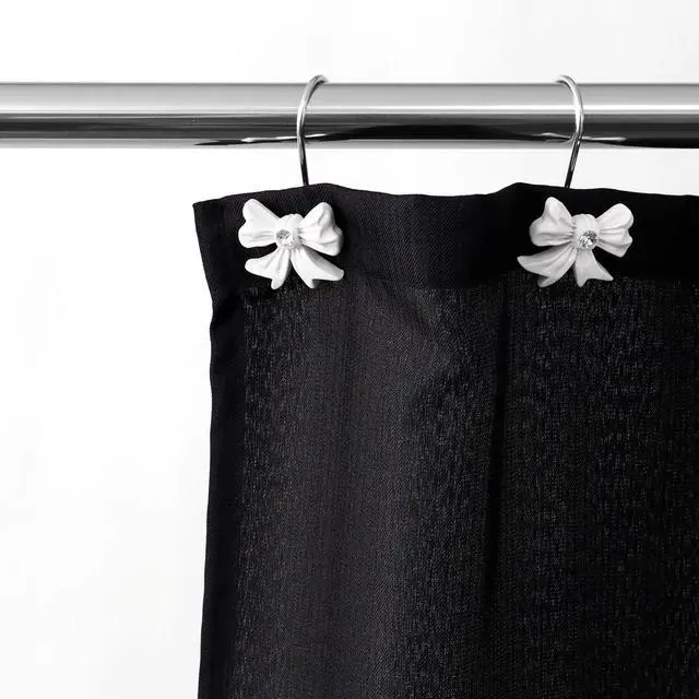 Alt view image 7 of 7 - White Bow Shower Curtain Hooks: Decorative Bathroom Curtain Rings, 12Pcs | Cute Rustproof Hangers for Valentine & Xmas Holiday Bathroom Decor, Chic Coquette Accessories & Housewarming Gift for Girls