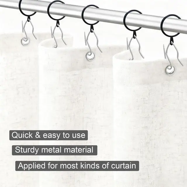 Alt view image 3 of 5 - LIMON HOME 20 Pcs Metal Curtain Drapery Rings & Hooks, 30 mm Internal Diameter, Balck & Silver