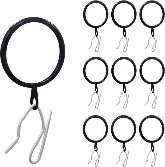 Main image of LIMON HOME 20 Pcs Metal Curtain Drapery Rings & Hooks, 30 mm Internal Diameter, Balck & Silver
