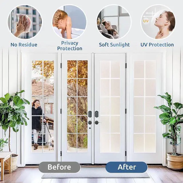 Alt view image 4 of 7 - rabbitgoo Window Privacy Film with Tools, Pure, 17.5" x 78.7" | Frosted Glass Decorative UV Blocking Heat Control Static Cling Removable Bathroom Bedroom Door Home Coverings