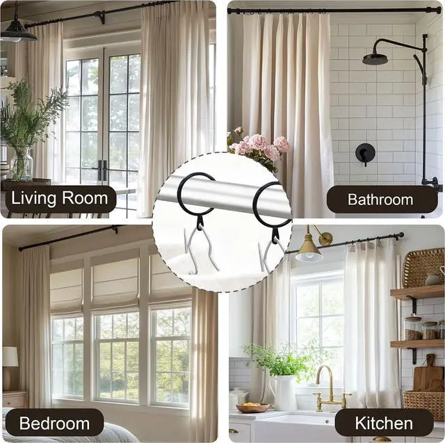 Alt view image 4 of 5 - LIMON HOME 20 Pcs Metal Curtain Drapery Rings & Hooks, 30 mm Internal Diameter, Balck & Silver