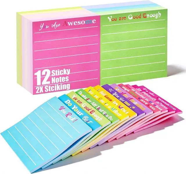 Main image of 12 Pcs Inspirational Sticky Notes with Lines, Notepads Back to School | Gifts for Teachers,3x3in Motivational Sticky Notes Pad for Student Employee/Coworkers Appreciation