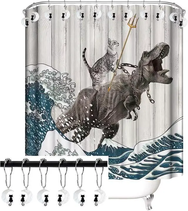 Alt view image 4 of 5 - Black Cat Moon Shower Curtain Hooks,12Pcs Halloween Witchy Bathroom Decor | RustProof Metal Cute Cat Theme Gothic Mystical Shower Rings