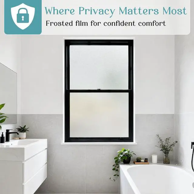 Alt view image 3 of 7 - Haton Frosted Window Privacy Film with Tools, Static Cling for Glass, Pure | Removable Window Tint for Home, Anti-UV & Glare, Heat Blocking, All-Day Privacy for Home Office Bathroom, 17.5" x 78.7"